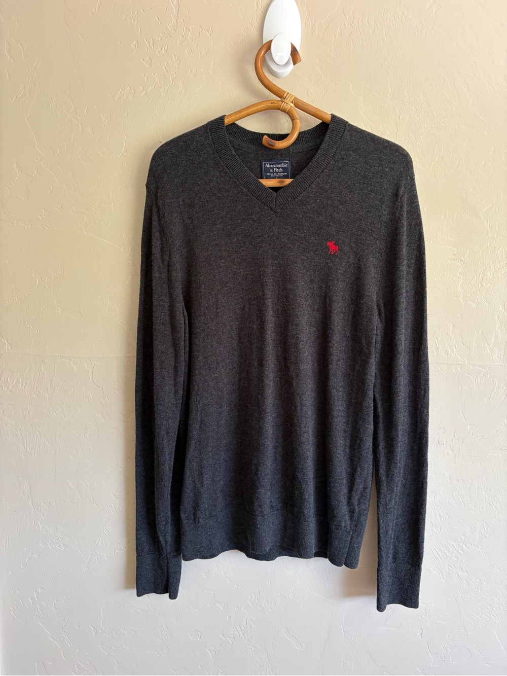 Abercrombie & Fitch Charcoal Grey Red Logo Cotton Wool Men’s Sweater Size Large